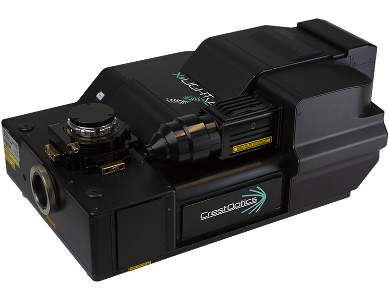 Sistema confocal X-Light V3 de CrestOptics con disco giratorio spinning disk, distribuido por Lasing en España.