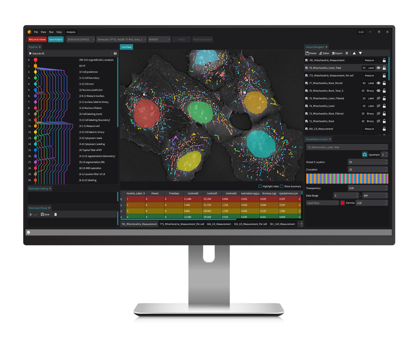 Tomocube TomoAnalysis software for AI-powered cell quantification and digital staining